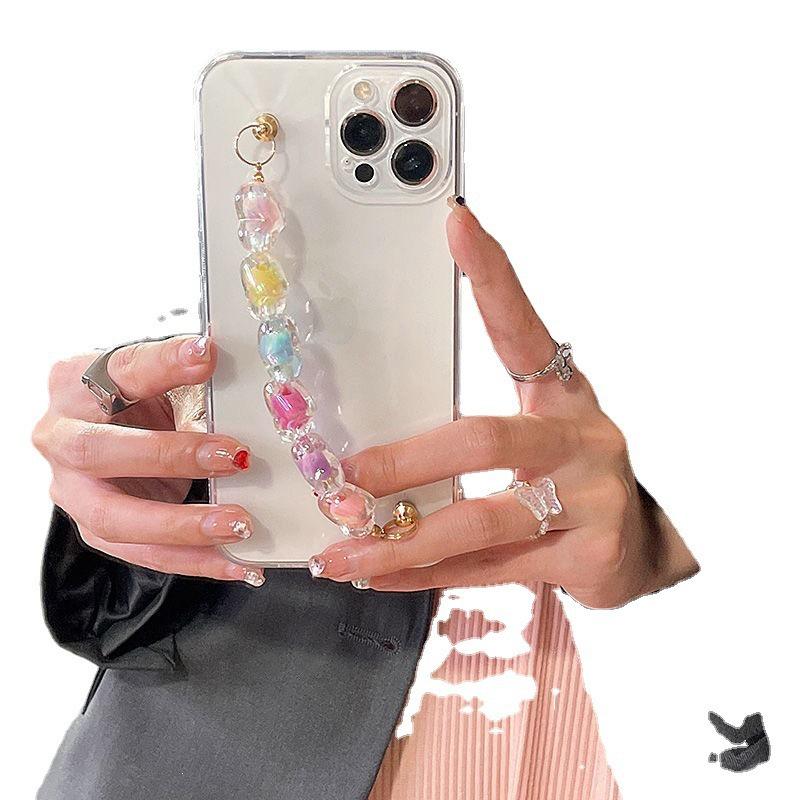 iPhone 15 Pro Max/17/16/13/11/XS Full Coverage Transparent Case with Heart-Shaped Colorful Candy Bracelet