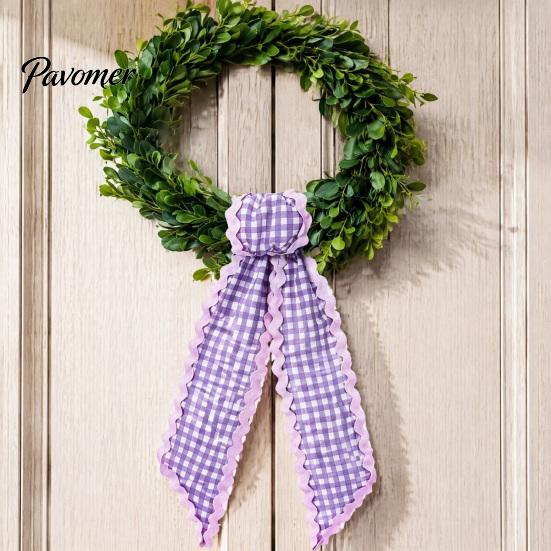Festival Ribbon Sash Fall Scalloped Wreath for Front Door, 55 Inch Plaid Gingham Autumn Door Bows Thanksgiving Harvest Yard Porch Doorway Indoor