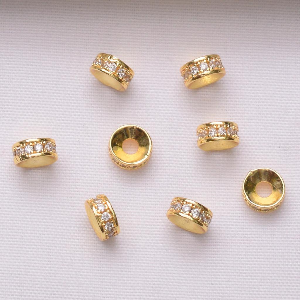 10pcs 18K Gold-Wrapped Color-Preserving Zircon Septum Bracelet Loose Beads Diy Handmade Beaded Bracelet Jewelry Accessories Beads