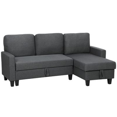 Sofá de Canto com Função de Dormir e Compartimento de Arrumação Sofá-Cama em L com Chaise Longue Convertível, para Apartamento e Sala de Estar