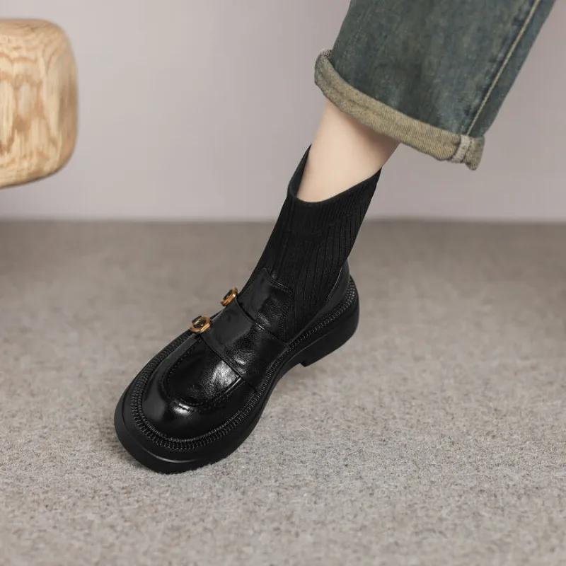 New Casual Sheepskin Retro Chimney Boots European American Low Heel Black Commuting Shopping Short Plush Warm  Ankle Boots 41