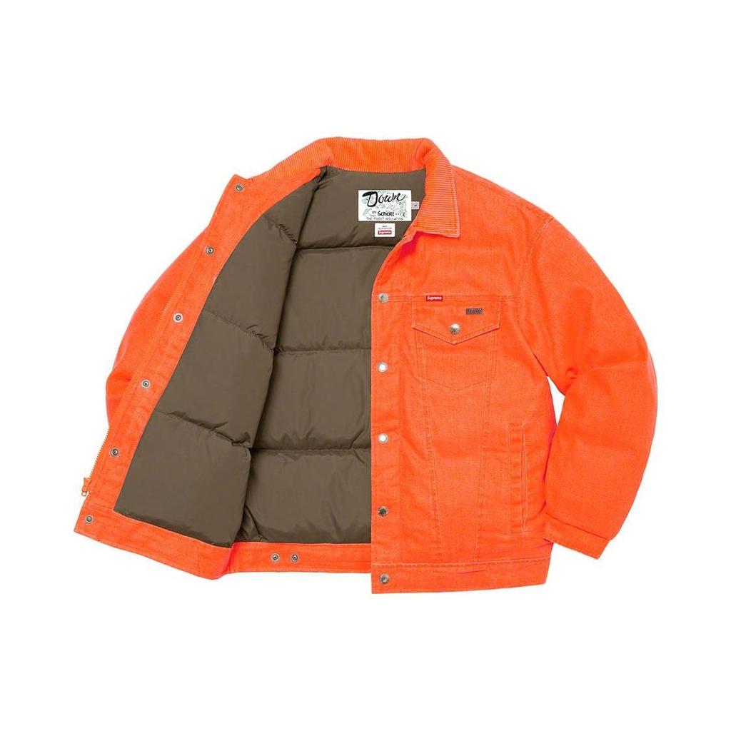 Supreme x Schott Canvas Down Trucker Jacket 'Orange Olive Green' Men's SUP-FW22-787