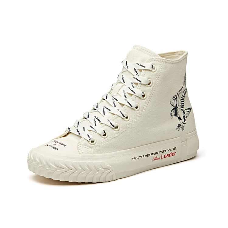 Anta X Robert Geller Designer Collaboration Series Comfortable Lightweight Trendy High-Top Canvas Shoes Women Sneakers White Black 12948680-12