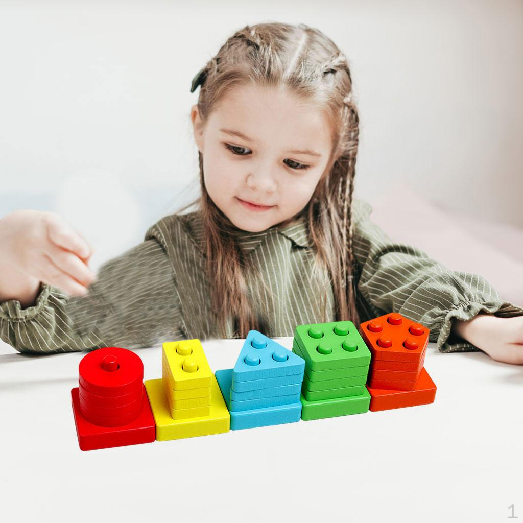 

Chunky Geometric Block Stacking Counting Shape Sorter Preschool Early Learning Development Teaching 5 Peg