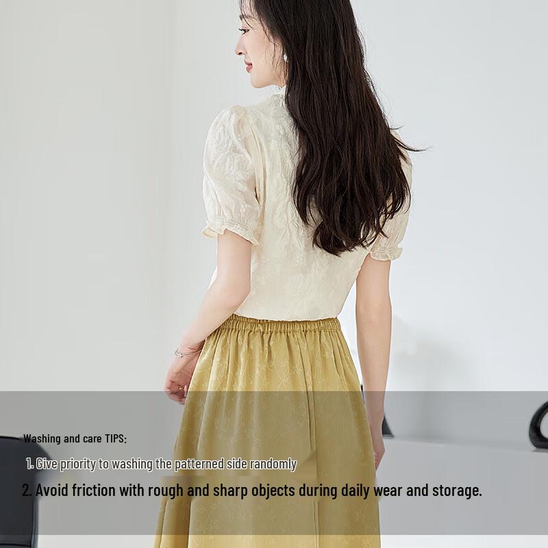 VICTORIA&VERA Women's New Chinese Style Stand Collar Short Sleeve Shirt