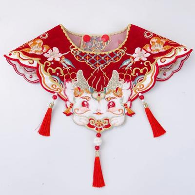 Pet Accessories: Cat Hanfu Cloud Collar In Red for Celebration, Pet Dog Ancient-style Frill with Small Dog Necktie.