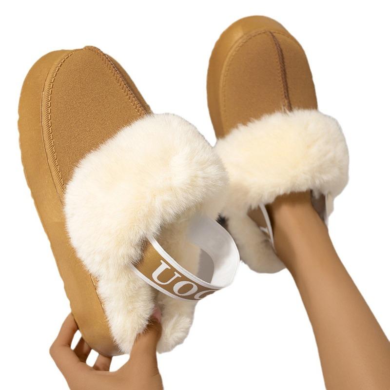 Damen 2-in-1 Schneestiefel Hausschuhe, Plüschgefütterte Plateau-Hausschuhe, Pelzige Outdoor-Indoor-Pantoletten für Damen