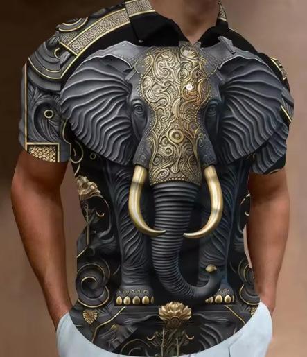 Men's retro polo shirt 3D animal print golf short-sleeved T-shirt quality fashion trend short-sleeved polo shirt t-shirt