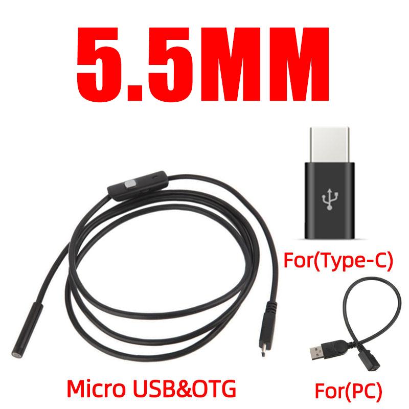 7 мм Эндоскоп Мини-камера Гибкая IP67 Водонепроницаемая Micro USB Инспекционная Камера-борскоп для Android ПК Ноутбука 6 светодиодов Регулируемая