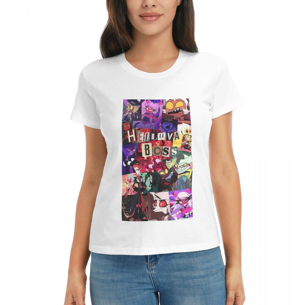 Women TShirt Helluva Boss Cartoon Summer Short Sleeve Tees Crew Neck Cotton T Shirts Clothes Tops Streetwear