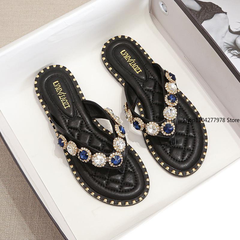 Fashion Shoes Woman Spring Summer 2025 Thong Flat Flip Flops Rhinestone Fashion Comfortable Opened Toe Luxury Sandals Women Designers