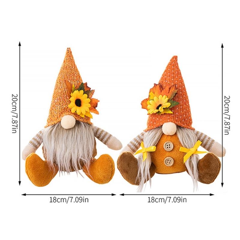 1Pair Fall Season Harvest Celebration Gnomes Figures Handmade Festival Dwarf Decoration for Office and Home Couple Gift