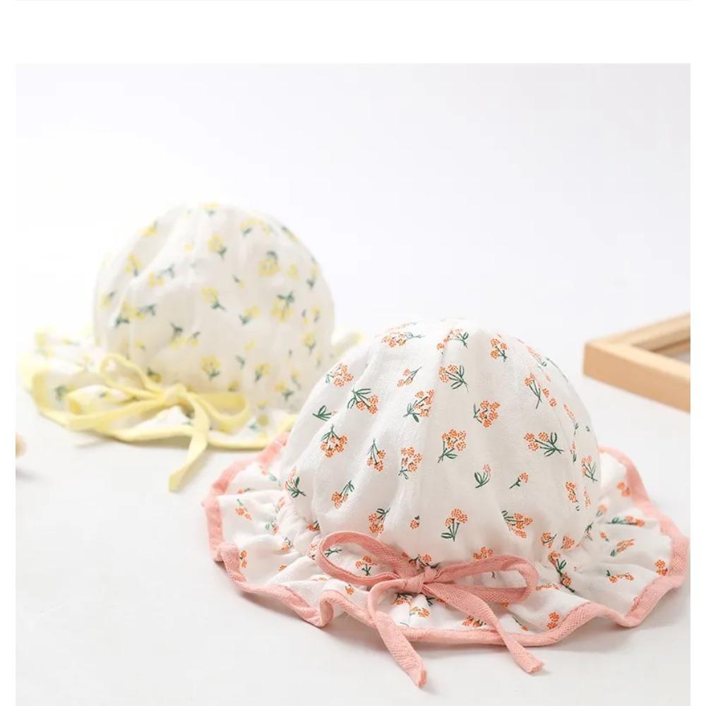 Spring Summer Cute Baby Girls Hat Floral Cotton Bucket Cap Dome Newborn Hats 1-18M