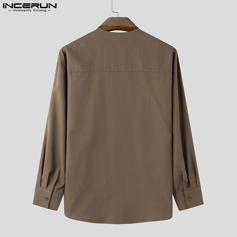 INCERUN Pánské tričko s výstřihem do V, ramenní stuhou, dlouhým rukávem, knoflíky, nadměrné