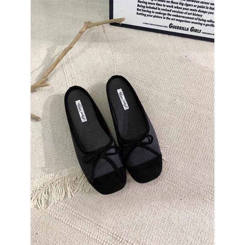 Spring 2025 new French evening wind single shoes light mouth bow soft flat bottom one pedal versatile ladyshoes women's shoes