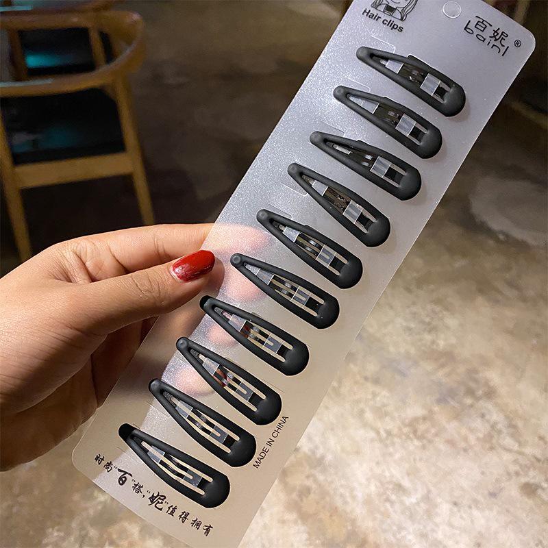 Korean Matte Black Hair Clips for Women - Bangs, Side, and Headdress Clips