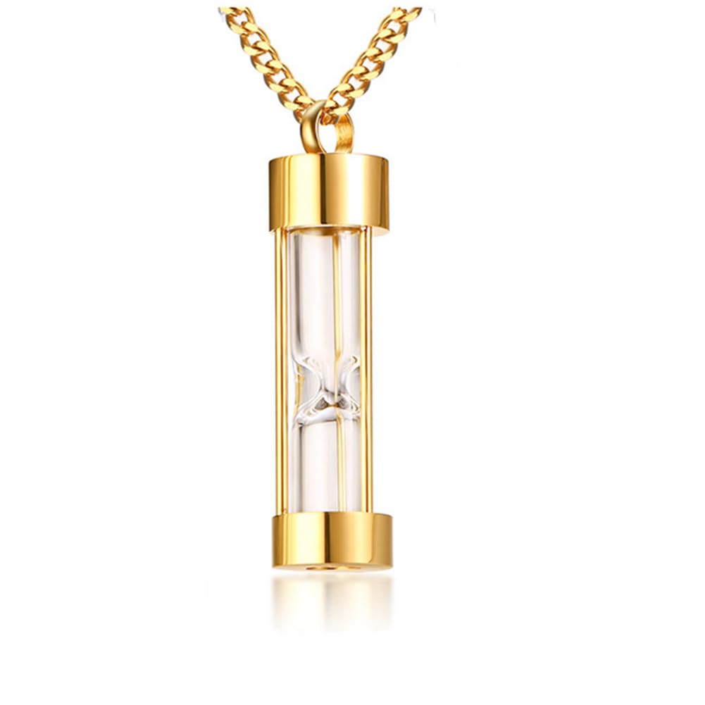 Halskette für Männer und Gold Rosa Glas Gedenkasche Gedenkkette Hält Großen Gedenkschmuck [Rockyu] Frauen, Schwarz, Gold, Silber, Titan,