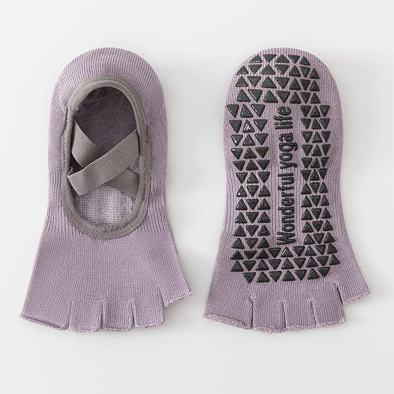 

Весенне-летние носки для йоги с открытыми пальцами, женские хлопковые дезодорирующие носки для фитнеса в помещении, пилатеса, с пальцами, до щиколотки, носки с мелким вырезом Purple