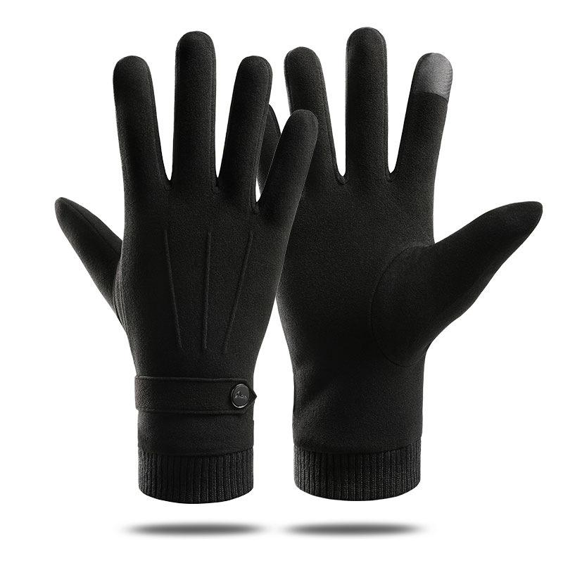 Winter Keep Warm Touch Screen Plus Velvet Inside Suede Mens Gloves Fashion Simple Cold Protection Thicken Man Outdoor Gloves