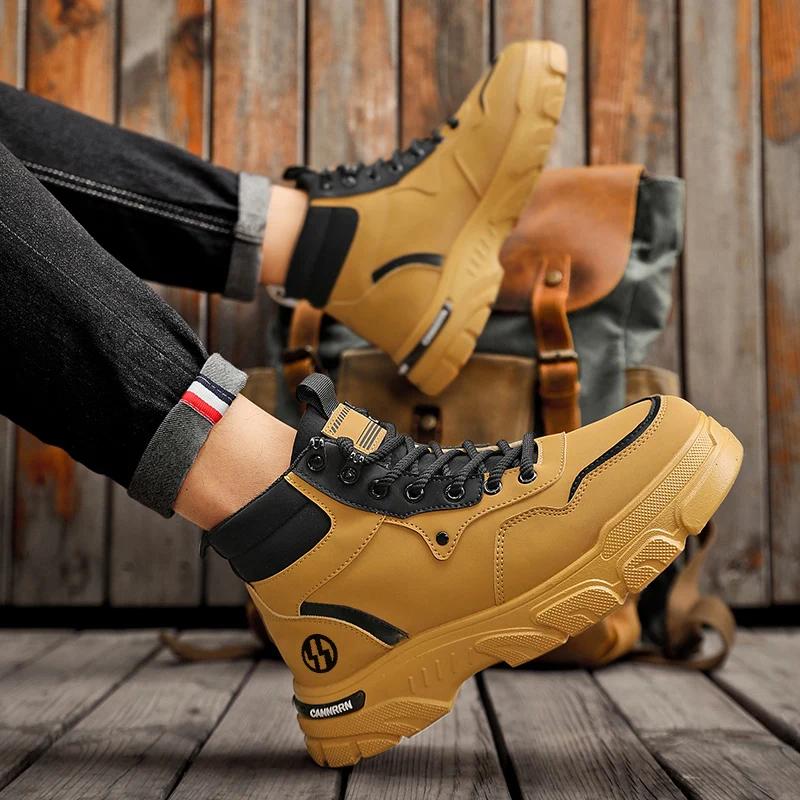 =Ankle Boots Men Men's Safety Shoes Genuine Leather Men's Motorcycle Boots Luxury Shoes High Quality Mens Shoe Casual Sneakers