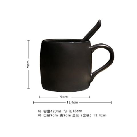 

Nordic coffee shop frosted mug with spoon Tray Black coffee cup with wooden base Mark Drinkware mug Creative ceramic water cup 401-500ml