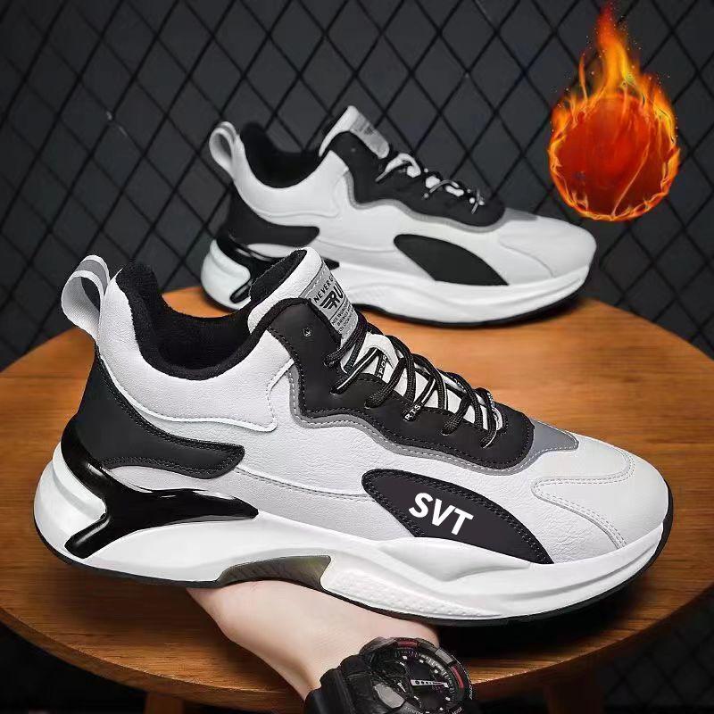 Men's Sneakers  PU Leather Casual Shoes Rubber Soft Sole Running Sneaker Elastic Platform Basket Shoes Tennis Shoe