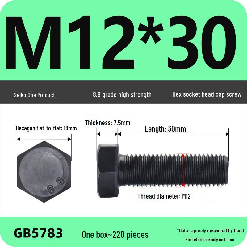 Black High-Strength Grade 8.8 Hex Bolt Screw Set (M4-M12)