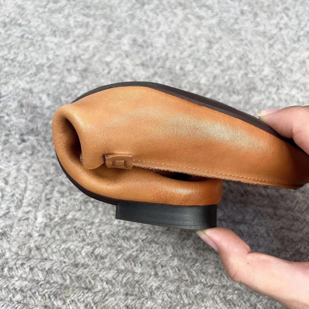 Johnature Retro Women Genuine Leather Pointed Toe Flats Shoes Handmade Shallow Soft Sole Solid Color Slip-on Shoes