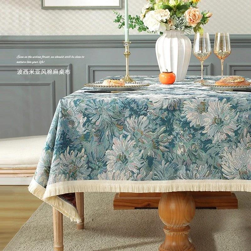 Vintage Bohemian Style Dining Table Cloth Cotton and Linen Home Decor Geometric Tablecloth Furniture Tea Table Dust Cover Towel