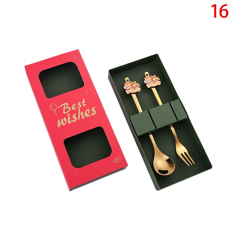 

Набір паличок та ложок Рік Коня Золотий Китайський Рік Ложка з нержавіючої сталі Десертні виделки Декорація для посуду