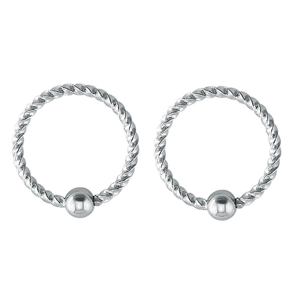 2Pcs Open style ear ring stainless steel piercing jewelry threaded clamp ball-shaped nose ring