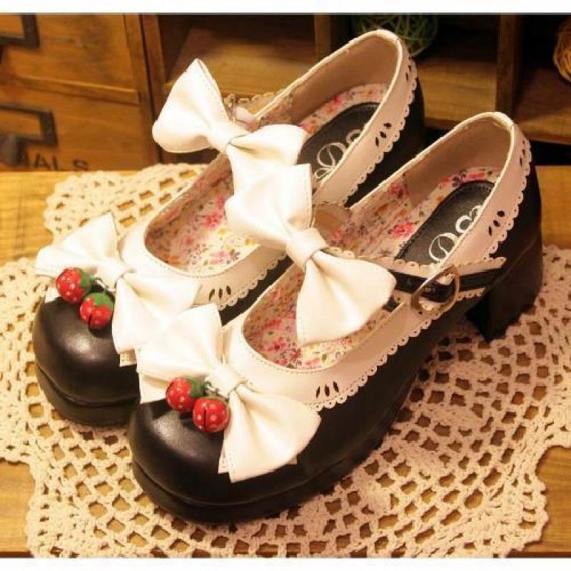 

Японская девушка Мори Лолита Лолита ягодный колокольчик круглая голова толстый каблук бант женские одинарные туфли толстый каблук маффин сладкий 40 чёрный