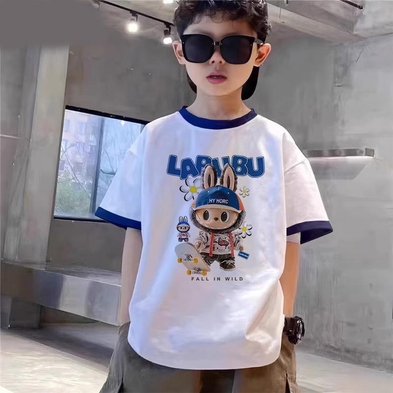Cartoon Graphic Kids Adult Labubu Printed T-shirt Summer Men and Women's Fashion Boy Short Sleeved T-shirt Top Pullover