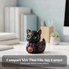 Cat Figurine with Jack-O'-Lantern Playful Pumpkin Decoration Gothic for Desks
