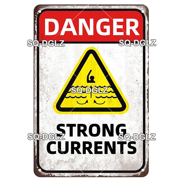 SQ-DGLZ Vintage Metallskylt Varning Haj Poolregler Tennskylt Havsbutiksskylt Hembar Väggdekor Klistermärke Dekorationsplatta Affisch