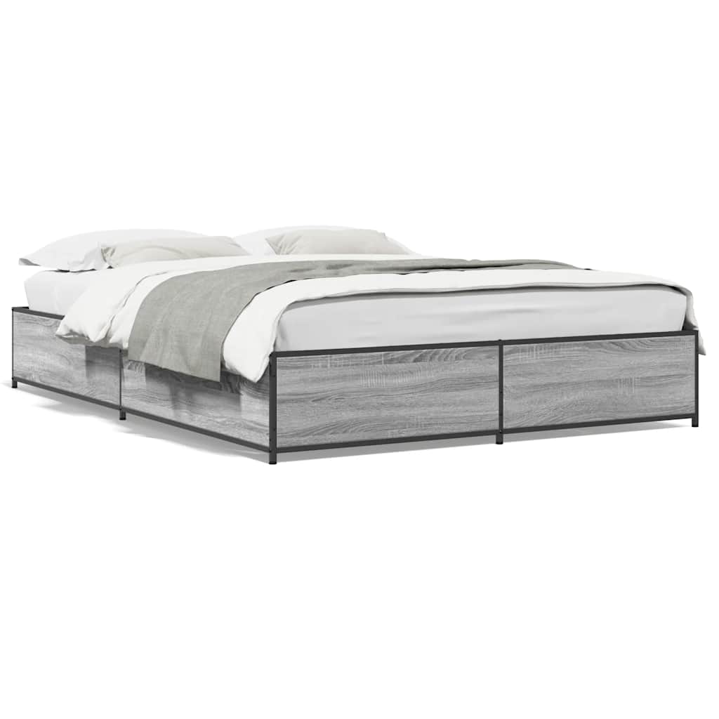 Bed Frame in Grey Sonoma 150 x 200 cm Made of Engineered Wood and Metal