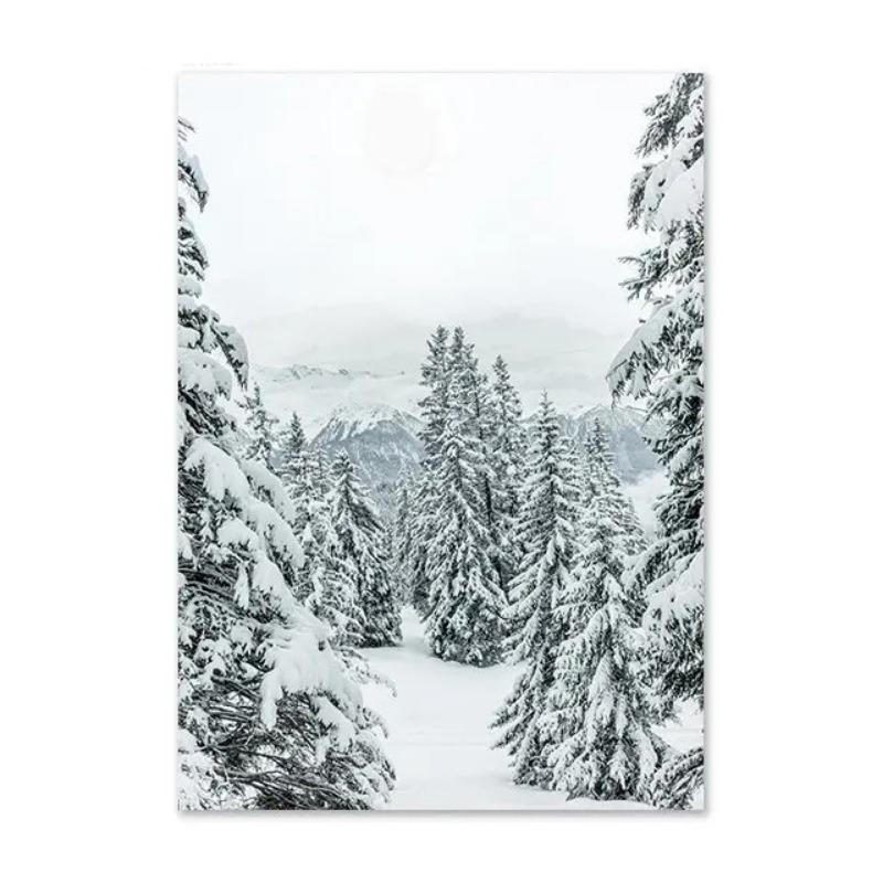 Christmas Deer Snowscape Canvas Poster Art Prints Hazelnut Wood Wall Paintings Christmas Wall Posters Living Room Decor Gift