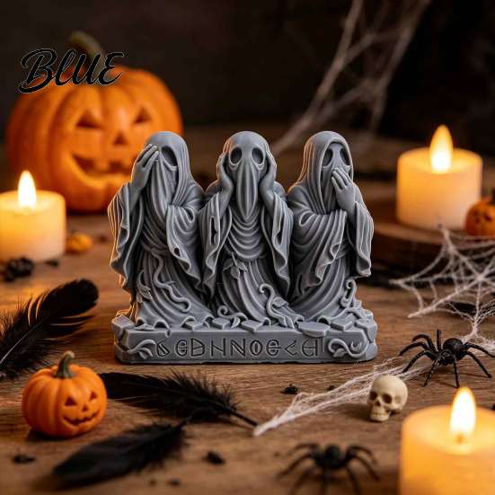 Unique Creative Gift 3D Printed Ghost Figurine  See Hear Speak No Evil Gothic Collectible Statuette Statue  Halloween Desktop Ornament for Home