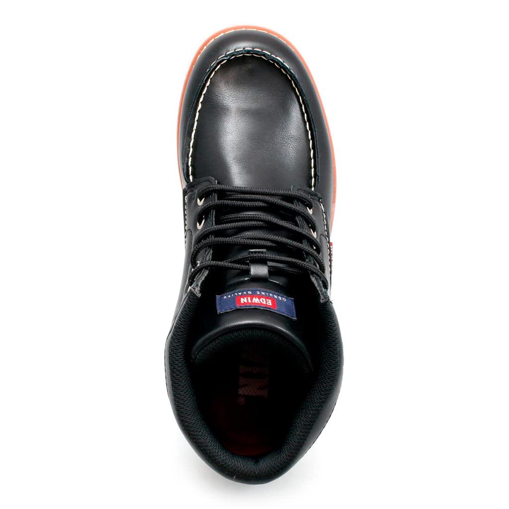 Edwin Waterproof Work Short Moccasin Boots with Moc PU EDM8700 Size Men's Boots, Toe, Leather, Non-Slip, Men's Shoes, Black, 25.0cm