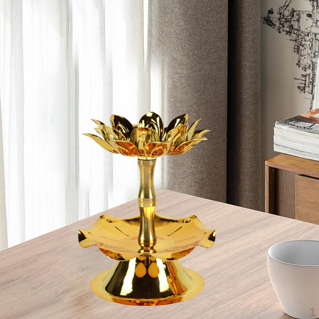 

Alloy Lotus Carved Candle Holder Buddha Ghee Lamp Candlestick Decoration Crafts Ornaments 6.6x8.8cm
