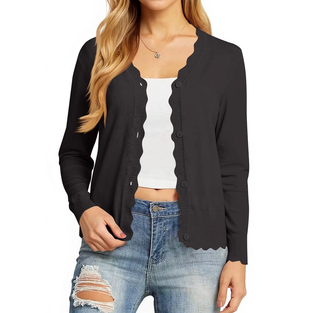 Cardigans Femininos de Manga Comprida Casuais Leves com Botões Decote em V Roupas de Outono