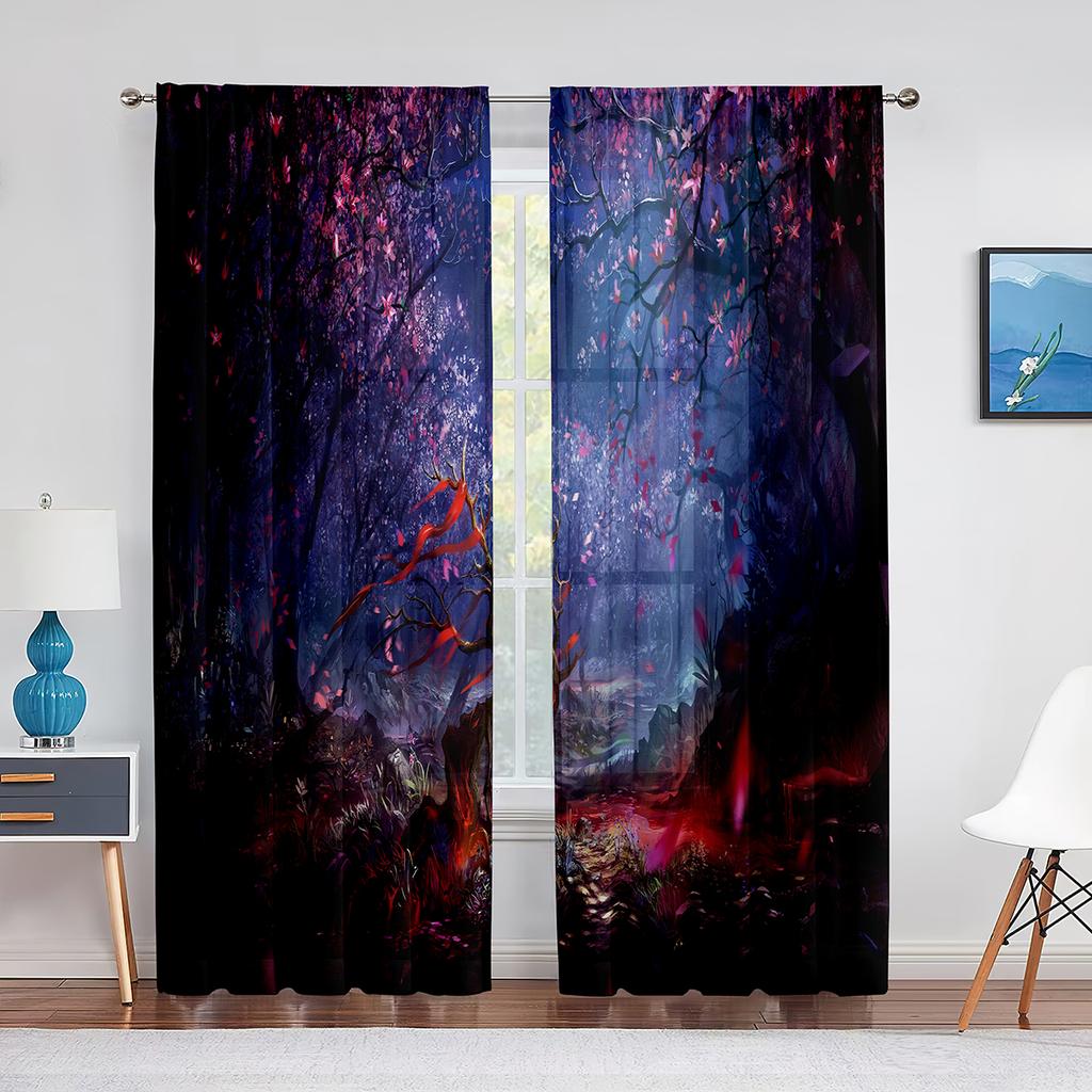 Fantazyjny Czarodziejski Zielony Las Przezroczysty Woalowy Zasłona Grzybowo-Kwiatowy Tiulowe Zasłony Okienne do Dekoracji Salonu Sypialni Kuchni