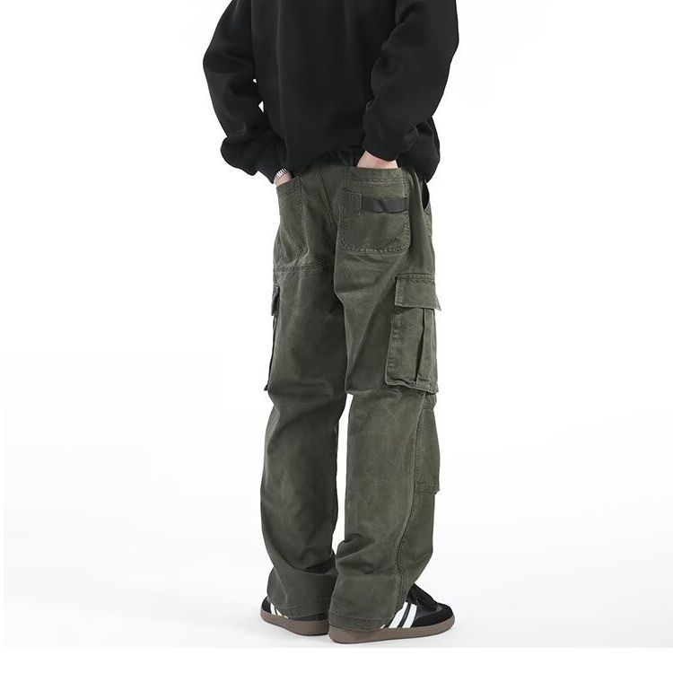 Pantaloni da Lavoro da Uomo Primavera e Autunno Nuovi Retro Americano Multi-tasche Belli Larghi Dritti Casual