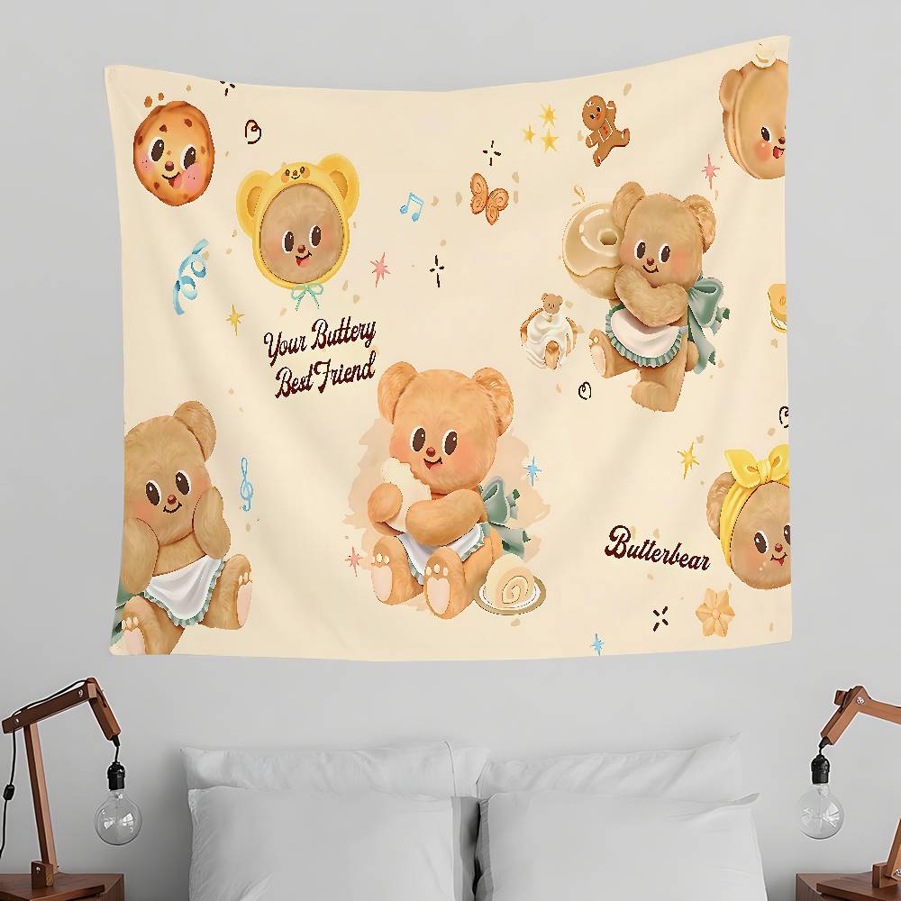 BButter BBear Cute Tapestry Wall Hanging Tapestry Art Deco Blanket Curtain Hanging At Home Bedroom Living Room Decor