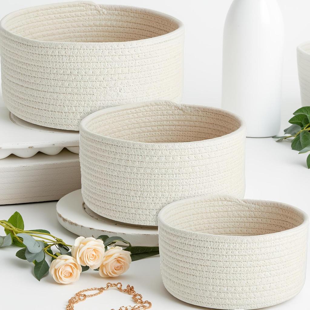 Cesta Redonda de Cuerda de Algodón Tejida para Almacenamiento y Lavandería