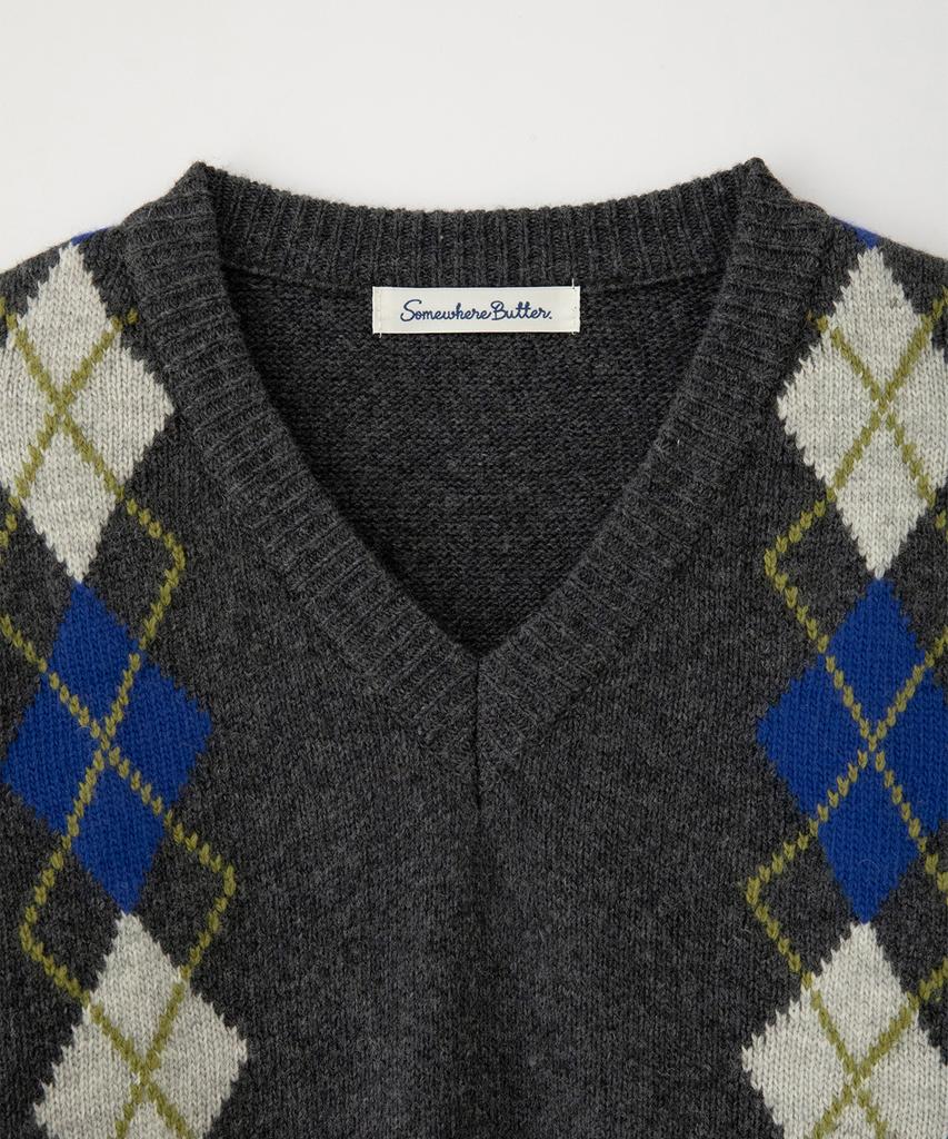 Sseomweeobeoteo Noelle Argyle Knit - Charcoal