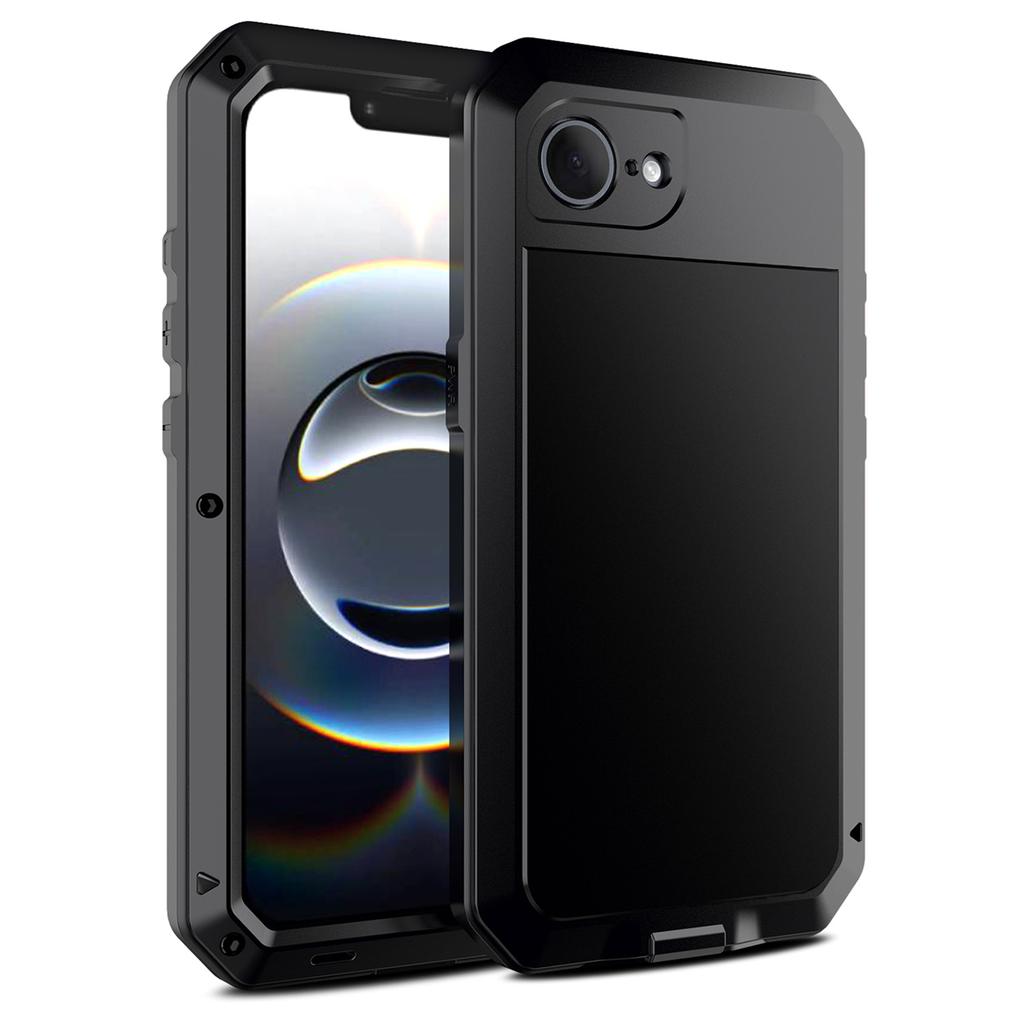 For iPhone 16e Case Silicone+Metal Anti-Drop Phone Cover with Tempered Glass Film