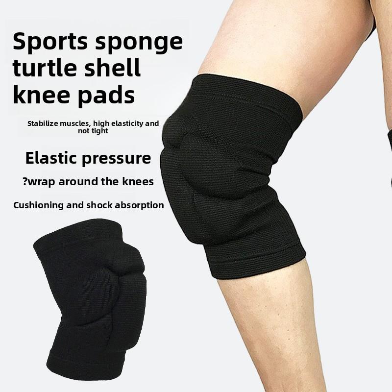 Black Elastic Breathable Thickened Sponge Embossed Knee Pads Football Basketball Volleyball Anti-drop Anti-collision Sports Protective Gear
