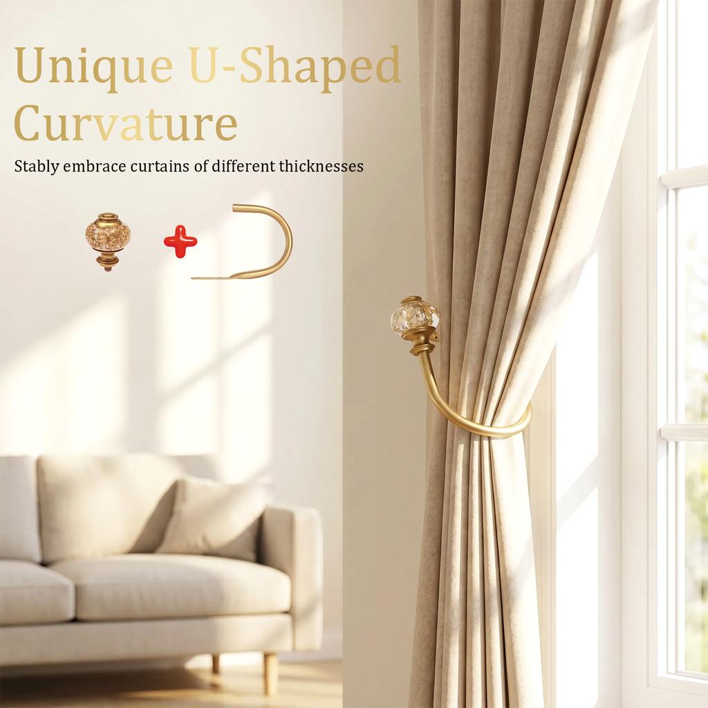 2Pcs Metal Curtain Holdbacks Multifunction Metal Wall Storage Hooks Curtain Pull Back Hook U Shaped Wall Mounted Drapery Tieback