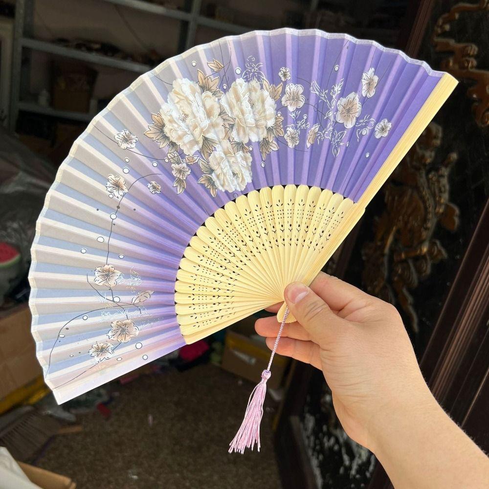 

Chinese Style Props Fan Flower Pattern Antique Folding Fan Portable